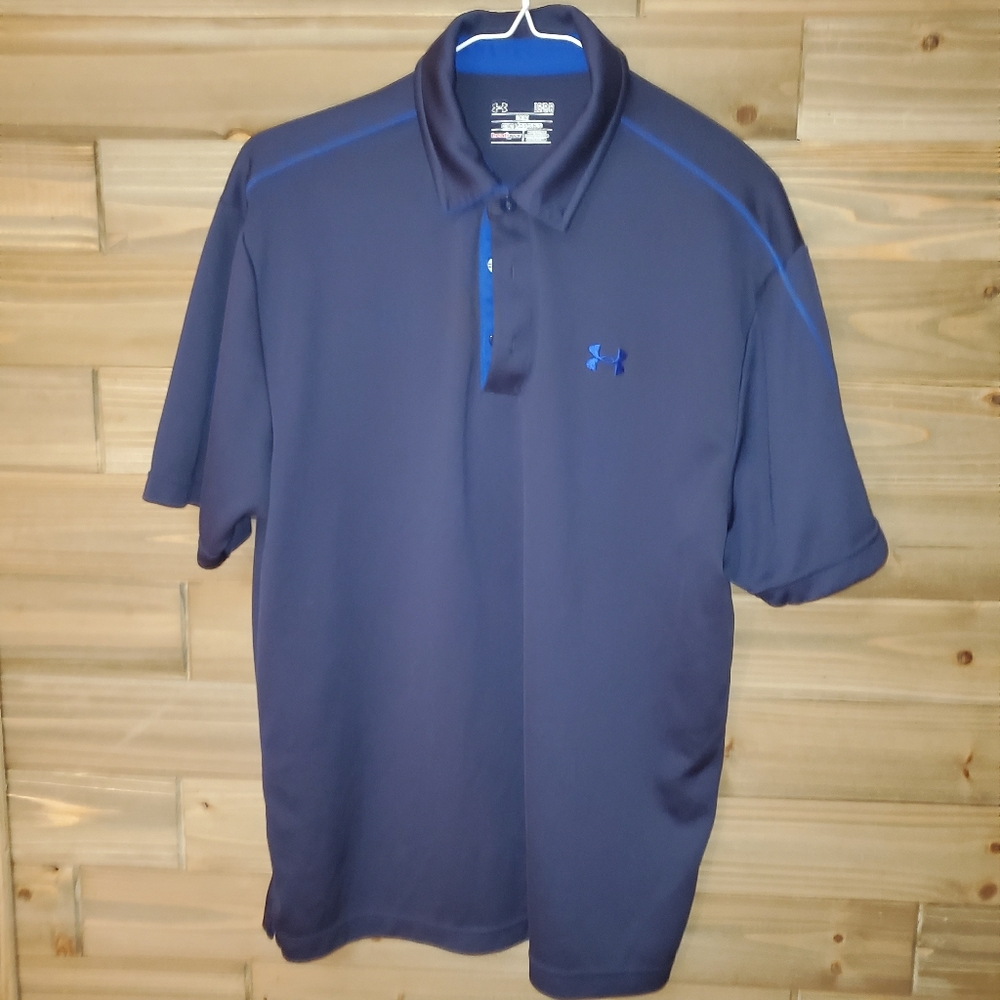 Mens LARGE Under Armour Heatgear Polo (navy blue)